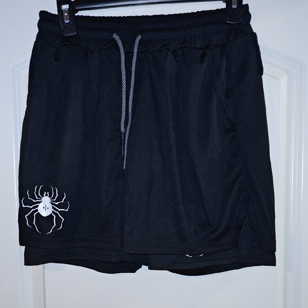 Black Spider Embroidered Men's Shorts
